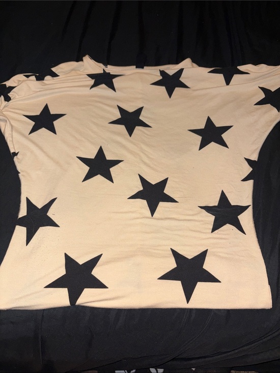 Tops - Star Print Beige Top with Black Stars